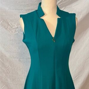 Sleeveless Fit-and-Flare Dress with Notched V-Neck